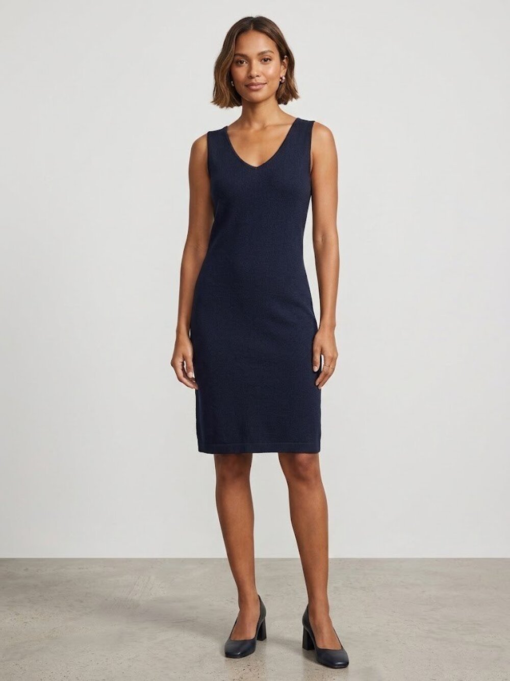 NWT St John Collection Santana Knit Sheath in Navy Blue Sleeveless Dress 10
